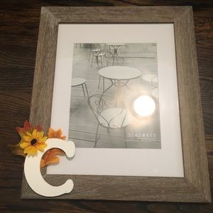 11 x 14 frame with gray wood, flowers, and C